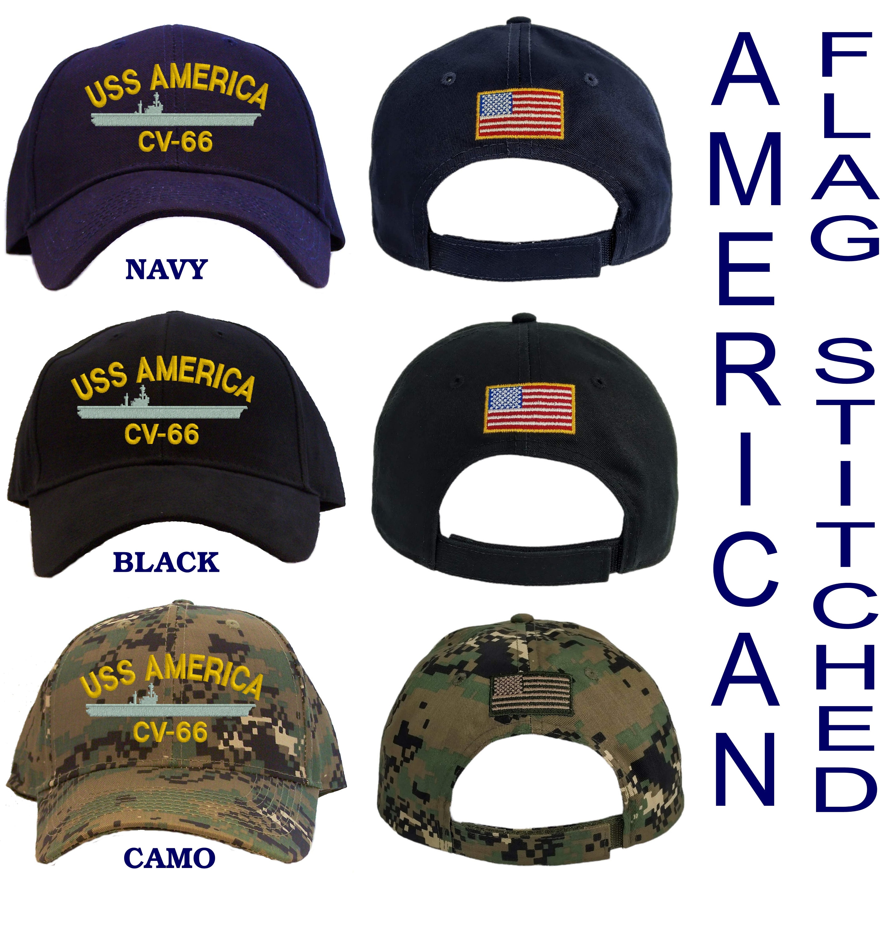 Otto Navy USS America CV-66 Embroidered Baseball Cap - Adjustable Stars & Stripes Hat