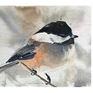Black Capped Chickadee Original Watercolor Handmade Cards, 4.25x5.5 Blank Inside Card, Bird Enthusiast Gift, Greeting Card with envelope