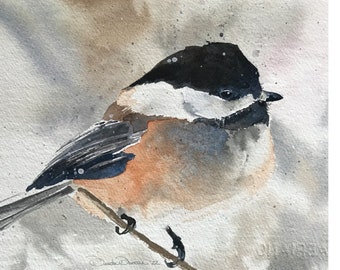 Black Capped Chickadee Original Watercolor Handmade Cards, 4.25x5.5 Blank Inside Card, Bird Enthusiast Gift, Greeting Card with envelope