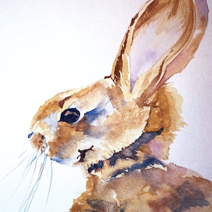 Bunny Profile Original Watercolor Note Card, Personalizable, 4.25x5.5 Size, Blank Inside, Stationary Card, Handmade Note Card with envelope