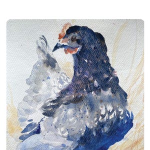 Chicken Art Original Watercolor Note Card, 4.25x5.5 Blank Inside Cd, Hen Bird, Thank You Card, Farm Bird, Greeting Card, with env