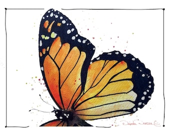 Monarch Butterfly with Real Milkweed Seeds Included Watercolor Note Card, Handmade Card, 4.25x5.5 Blank Inside, Greeting Card, with envs