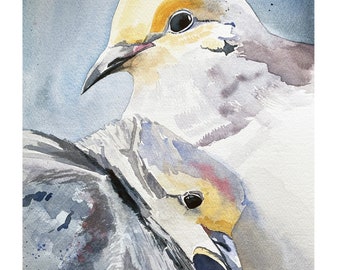 Mourning Dove Original Watercolor Cards, 4.25x5.5 Blank Inside Card, TY Card, Love Birds, Mother and Young Bird, Greeting Card, w/ envelopes