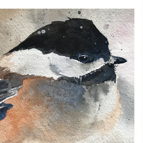 Black Capped Chickadee Original Watercolor Handmade Cards, 4.25x5.5 Blank Inside Card, Bird Enthusiast Gift, Greeting Card with envelope