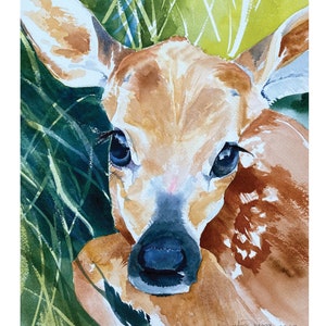 Woodland Fawn Original Watercolor Note Cards, 4.25x5.5 Blank Inside Card, Baby White Tail Deer Cards,  Handmade Stationary with envelopes
