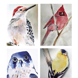 Bird Watercolor Note Card Set, Set of 10 Made from Original Artwork, Small Stationary Card_Blank Inside Card_Great Gift Idea with envelopes