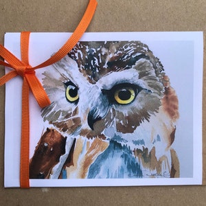Set of 2 Owl Original Watercolor Note Cards, Handmade Cards, 4.25x5.5 Size Blank Inside Card, Greeting Card, Great Gift Idea, with envelopes