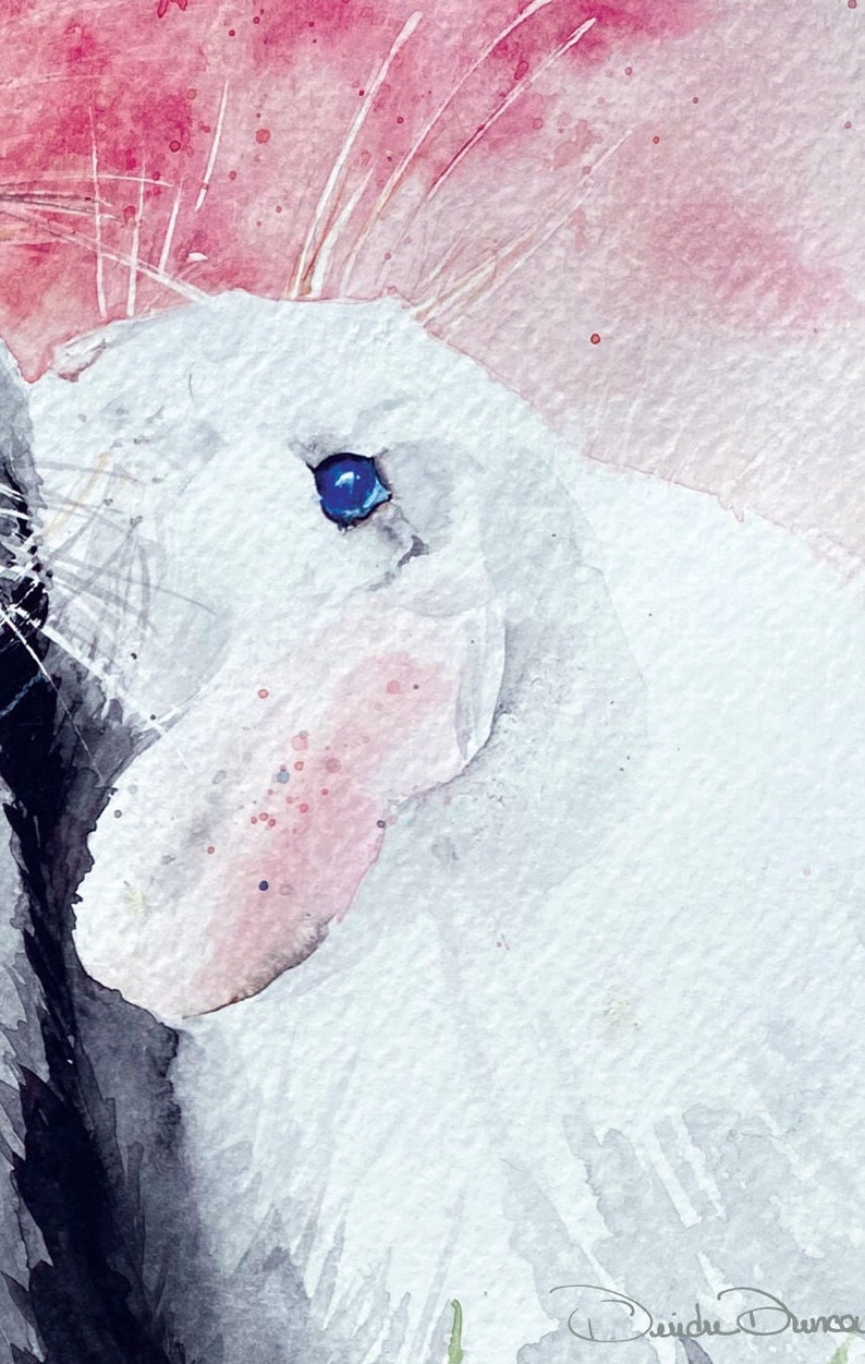 This note card was made from an original watercolor featuring two lop eared bunnies. The watercolor was painted in 2023 for an Etsy client who needed a painting for her granddaughter. Perfect cards for you to send to all of your bunny loving friends!

The cards are printed on Premium White Card Stock. Great to use for Friendship cards, Thank You card, Note Card, and more. Notecards are 4.25 X 5.5 and include envelopes. The card can also be framed and displayed for longer enjoyment!