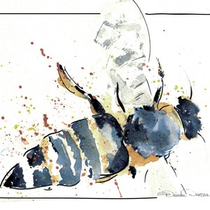 Honey Bee Original Watercolor Note Card, 4.25x5.5 Blank Inside Cd_Bee Enthusiast Card_Save Our Bees_Greeting Cards Beekeeper Cards_with envs