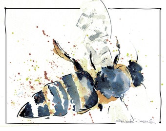 Honey Bee Original Watercolor Note Card, 4.25x5.5 Blank Inside Cd_Bee Enthusiast Card_Save Our Bees_Greeting Cards Beekeeper Cards_with envs