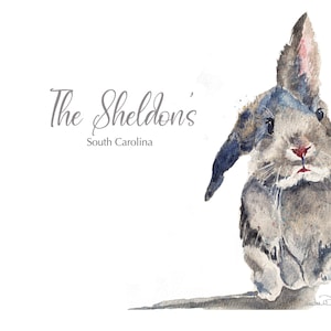 Sweet Bunny Original Watercolor Note Card, Gift for Her, Blank Inside Card, Easter Holiday Card Personalizable Greeting Card with envelope
