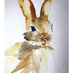 8X10 Brown Bunny Original Watercolor Painting Print, Great New Mom Gift, Nursery Art Kids Room Art, Limited Numbered Print, Signed by Artist
