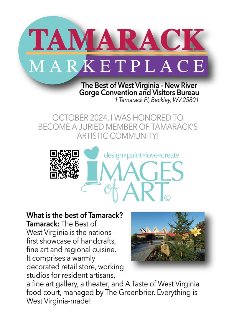 Puede incluir: Tamarack Marketplace, un centro cultural en Virginia Occidental, que muestra lo mejor de las artes y artesan&iacute;as del estado. El edificio presenta un dise&ntilde;o c&aacute;lido y acogedor con un techo rojo y una gran ventana. El texto "design paint love create IMAGES of ART" se muestra en el edificio.