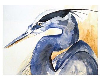 Great Blue Heron Original Watercolor Note Card, 4.25x5.5, Blank Inside Card, Thank You Card, Bird Enthusiast Gift, Note Card, with envelope