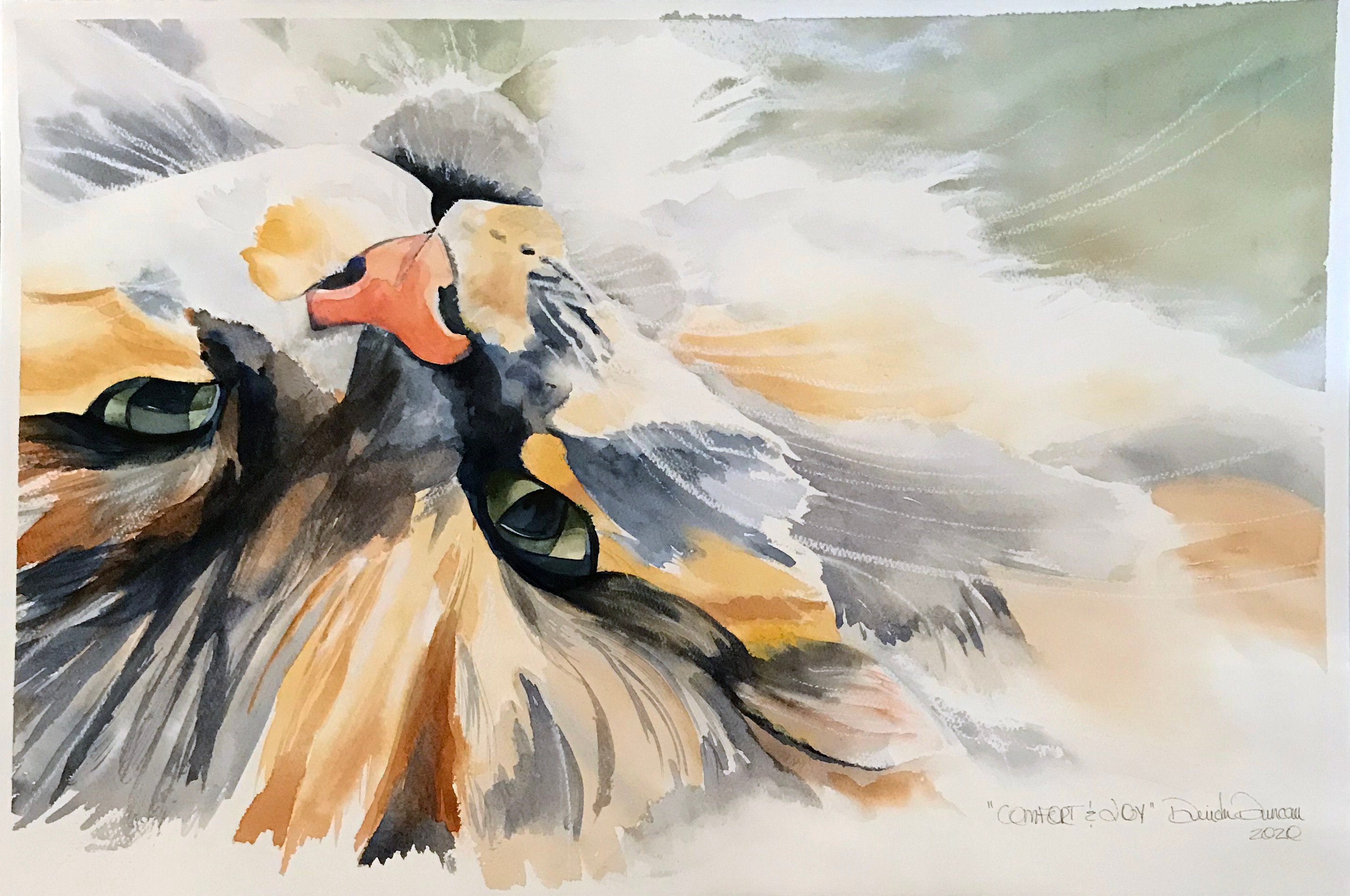 Calico Cat Original Watercolor Painting, One of a Kind Artwork, Signed ...