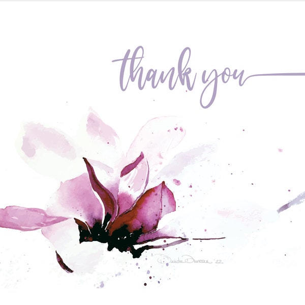 Watercolor Magnolia Blossom Thank You Cards, 4.25"x5.5" Blank Inside Cards, TY Cards, Great Gift Idea, with Premium A-2 Envelopes