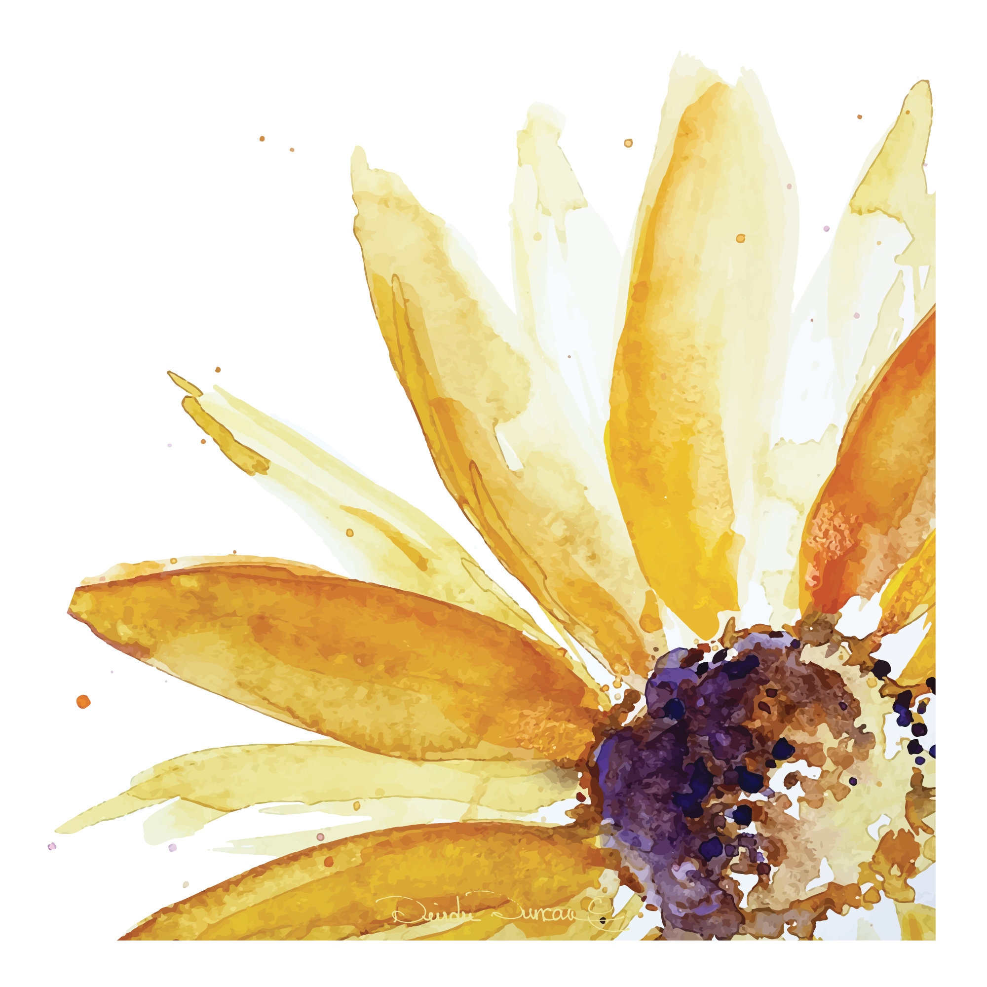 Sunflower Original Artwork Watercolor Note Card, 5x5 Blank Inside Card ...