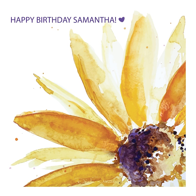 Sunflower Original Artwork Watercolor Note Card, 5x5 Blank Inside Card ...