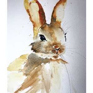 8X10 Brown Bunny Original Watercolor Painting Print, Great New Mom Gift, Nursery Art Kids Room Art, Limited Numbered Print, Signed by Artist image 2