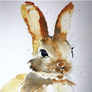 Brown Bunny Original Watercolor Note Cards, 4.25x5.5 Size, Blank Inside Cards, Invitation Cards, Handmade Greeting Cards with envelopes