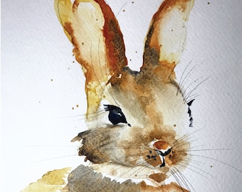 Brown Bunny Original Watercolor Note Cards, 4.25x5.5 Size, Blank Inside Cards, Invitation Cards, Handmade Greeting Cards with envelopes