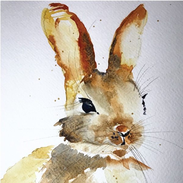 Brown Bunny Original Watercolor Notecards, 4.25x5.5 Size, Blank Inside Cards, Invitation Cards, Handmade Greeting Cards with envelopes