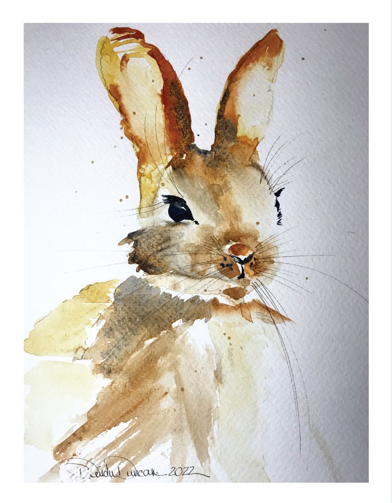 This note card features a Brown Bunny Original Watercolor, 4.25 x 5.5 finished Size, Blank Inside Cards, Invitation Cards, Handmade Greeting Cards with craft envelopes. This bunny has long pretty whiskers and eyelashes and has been a bestseller!