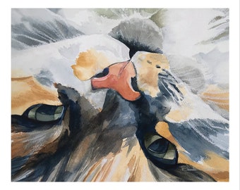 Funny Cat Original Watercolor Note Cards, 4.25x5.5 Blank Inside Card, Calico Kitty Cards, All Occasion Card, Birthday Cards with envelopes