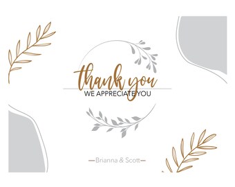 Personalized Thank You Note Cards, 4.25"x5.5" Blank Inside Cards, Shower/Wedding Thank You Cards, Graduation Thank You Cards, with envelopes