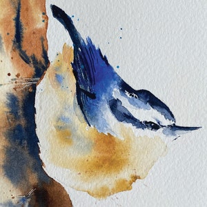 Nuthatch Bird Original Watercolor Greeting Card, 4.25x5.5 Blank Inside Card, Bird Enthusiast Gift, Songbird Card, Note Card with envelope https://etsy.me/3VAJKJ3 #greetingcards #thankyoucards