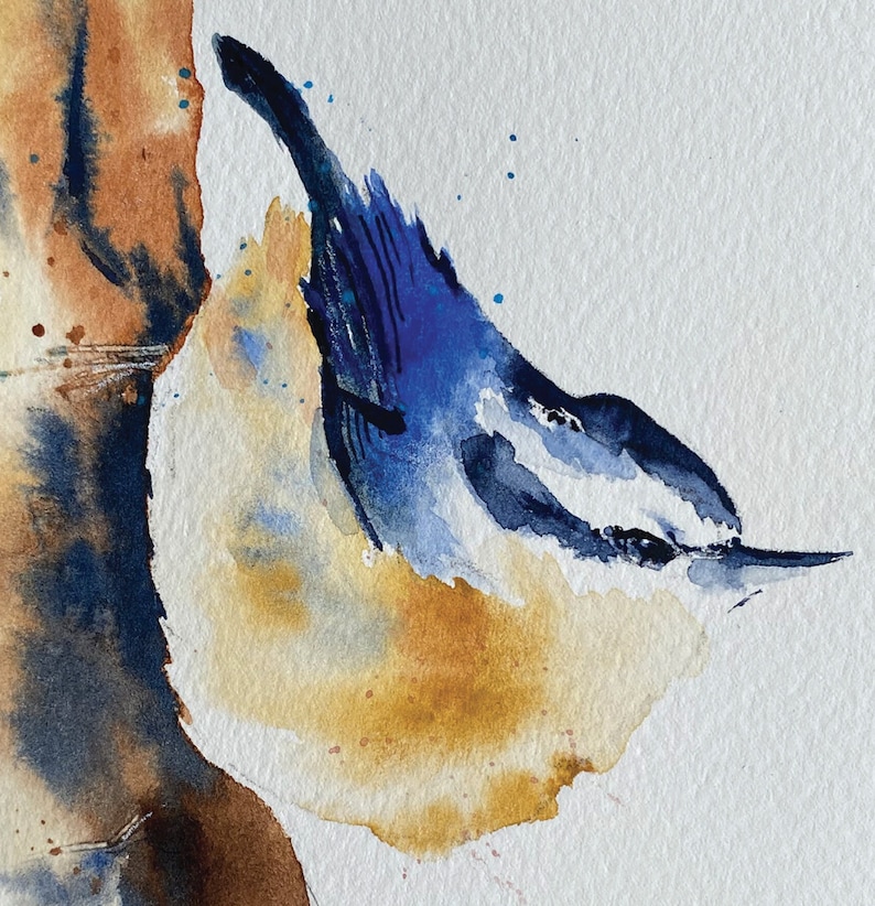 Nuthatch Bird Original Watercolor Greeting Card, 4.25x5.5 Blank Inside Card, Bird Enthusiast Gift, Songbird Card, Note Card with envelope https://etsy.me/3VAJKJ3 #greetingcards #thankyoucards