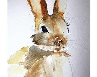 8X10 Brown Bunny Original Watercolor Painting Print, Great New Mom Gift, Nursery Art Kids Room Art, Limited Numbered Print, Signed by Artist