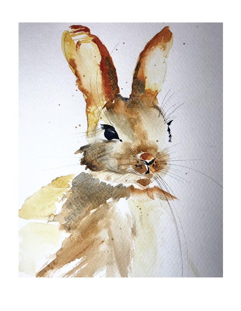 8X10 Brown Bunny Original Watercolor Painting Print, Great New Mom Gift, Nursery Art Kids Room Art, Limited Numbered Print, Signed by Artist image 1