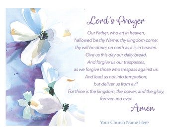 The Lord's Prayer Original Watercolor Cards, Dogwood/Rose artwork option, 4.25"x5.5" Blank Inside Cards, Special Prayer Cards, with envs