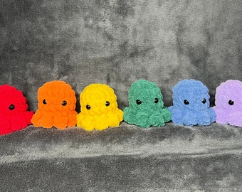 Rainbow Set of Emotional Support Octopus, Small Crochet Octopus, Stress Relief Desk Friend, Stuffed Animal plush