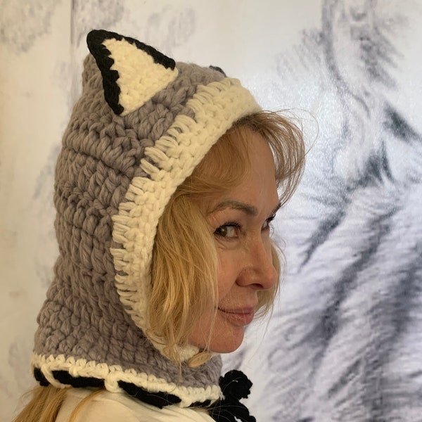 Adult Knitted Fox Hat , Kitty Cat