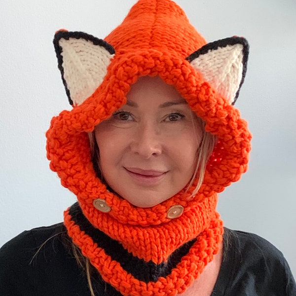 Knitted Hat Scarf Orange Fox Ears