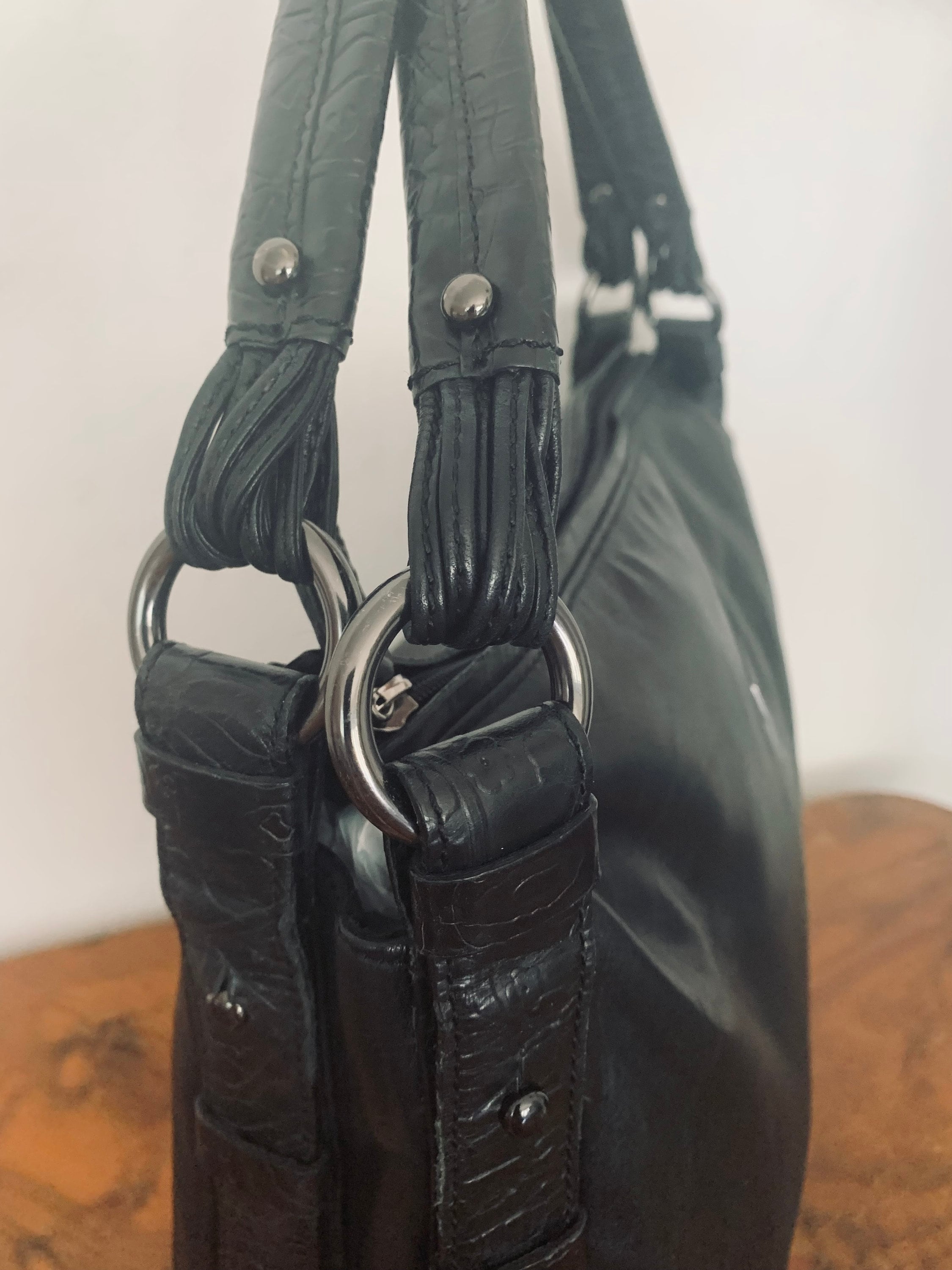 Via Spiga Tote Bag Large Black Leather Handbagtooled Purse - Etsy