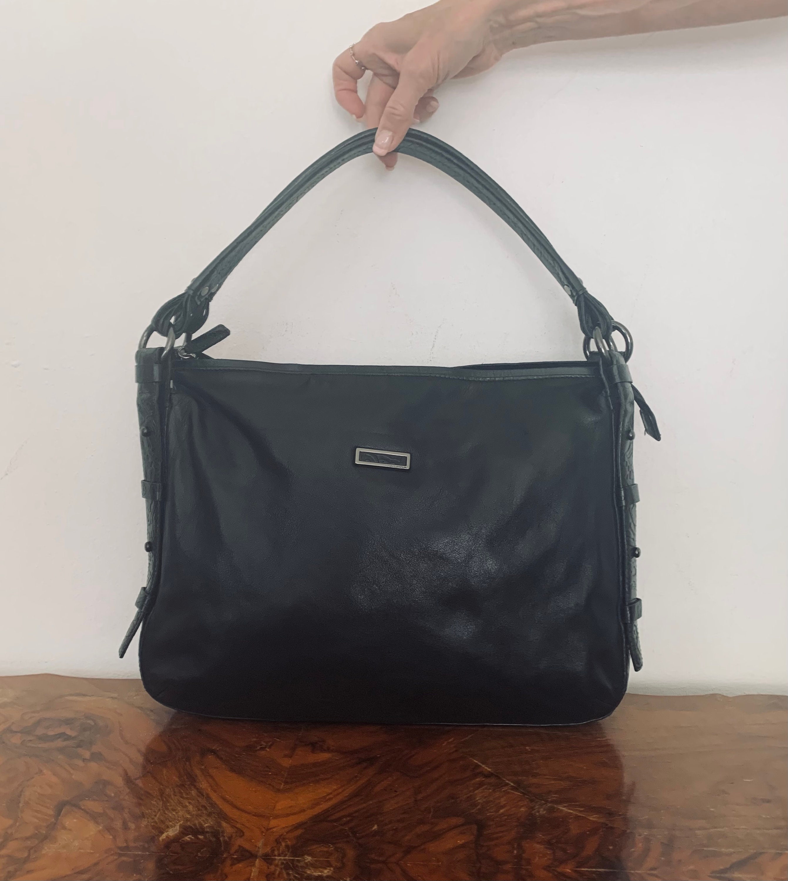 Via Spiga Tote Bag Large Black Leather HandbagTooled Purse | Etsy