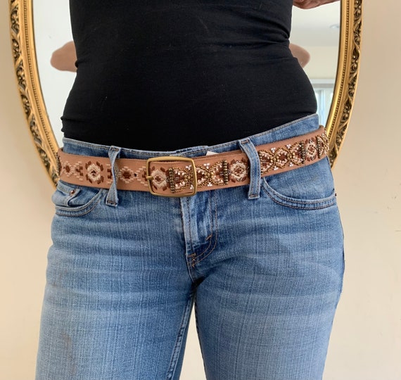 Lucky Brand Belt Tan Leather Embroidery 