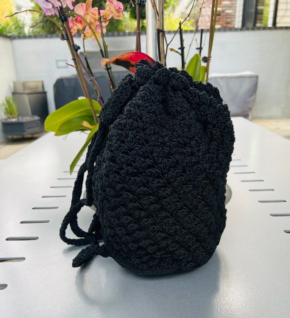 Macrame Backpack, Black Bag, Carry All, Lined - image 3