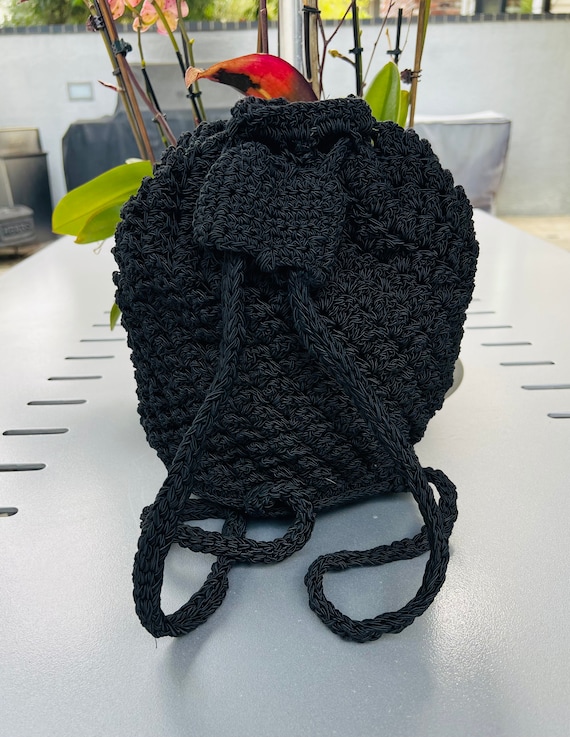 Macrame Backpack, Black Bag, Carry All, Lined - image 4