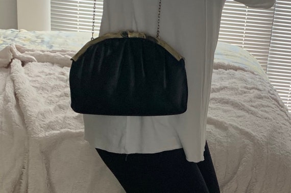 Vintage Black Leather Handbag, Shoulder Bag, Clut… - image 5