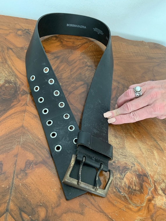 BCBGMAXAZRIA Wide Belt, Black  Leather, Brass Buc… - image 3
