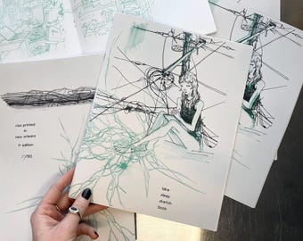 SKETCHBOOK ZINE .: ręcznie robiony risograf artystyczny, szkicownik Lake Sleep