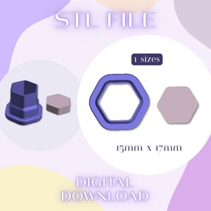 Pärlberlock Hexagon Polymer 15 x 17 mm Lera Utstansare: STL-fil (digital nedladdning)