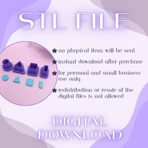 May include: A digital download image with the text "STL FILE" and "DIGITAL DOWNLOAD". It shows purple and teal geometric shapes, including circles, triangles, squares, and rectangles. The image indicates a digital product with no physical item.