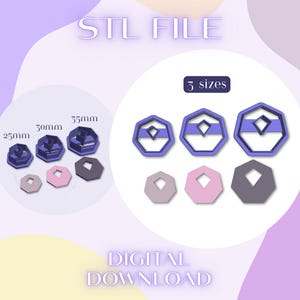 May include: An image of STL file digital download. The image shows three sets of geometric shapes in different sizes: 25mm, 30mm, and 35mm. The shapes are blue and gray, with a white background. The text "STL FILE" and "DIGITAL DOWNLOAD" are visible.