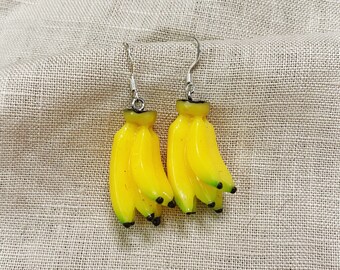 fruit jewelry miniatures bananas gift for women Summer jewelry Dangle earrings Banana earrings Earrings with banana of polymer clay