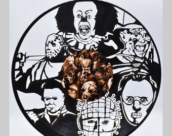 Horror Characters, Custom Laser Cut Vinyl Records,  Twill Coaster Image